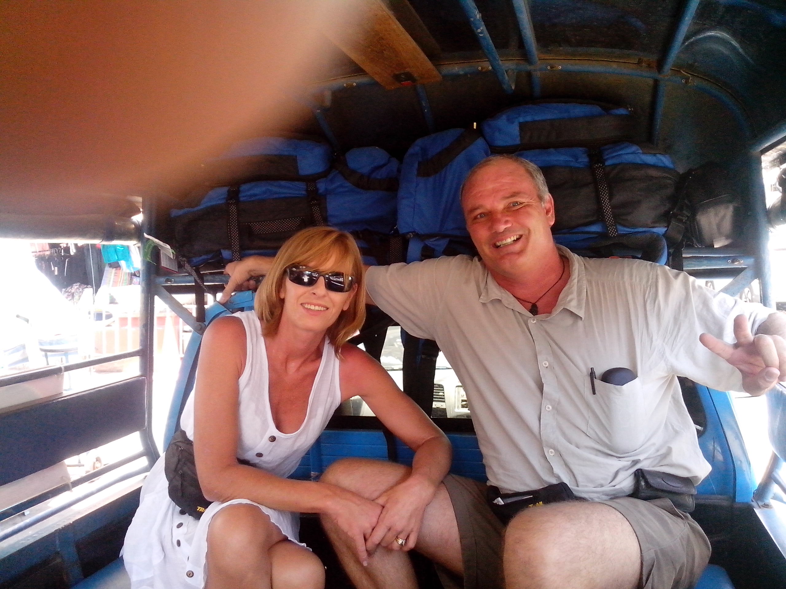 Our first of many Songthaew trips. Cheap & cools with airflow helping in the sweltering Thailand heat.